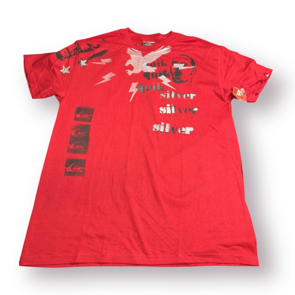 Quiksilver Graphic T-Shirt Size Large‎ Red Shirt Retro Skater Y2K